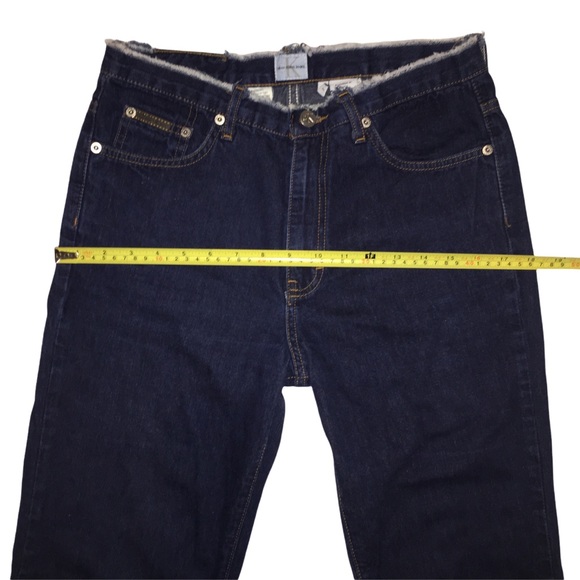 Highrise Flare Jeans, Distressed Denim, Frayed Waist/Hem, Dark Calvin Klein Sz 7 - Picture 12 of 13